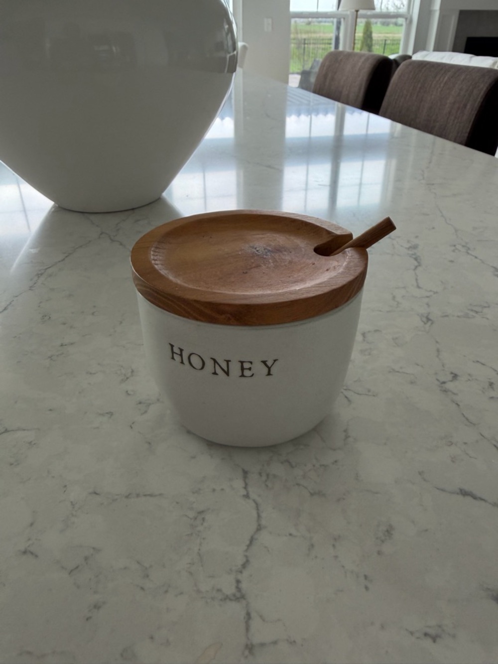 Hearth & Hand White Ceramic Honey Jar with Wood Lid